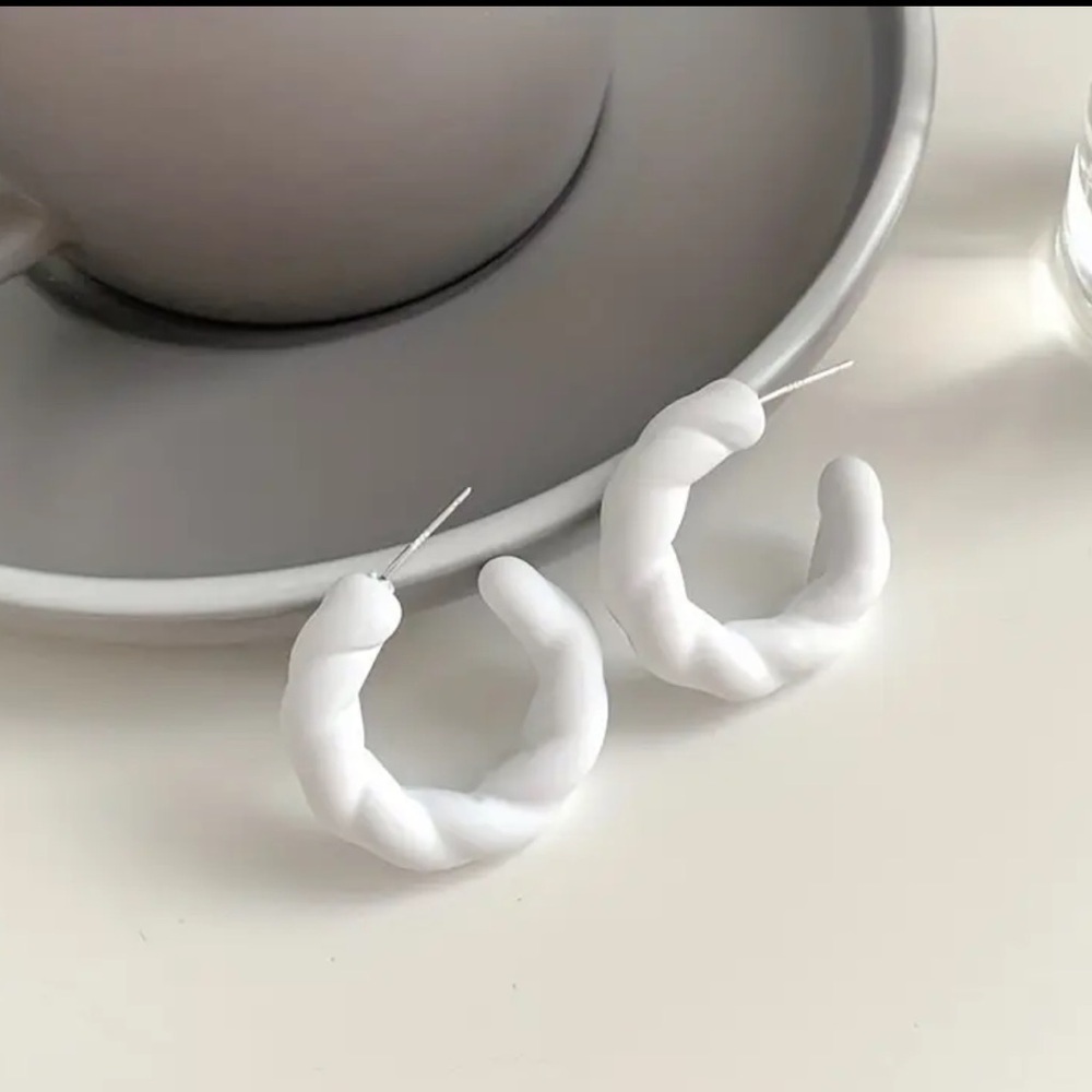 White Twisted Hoop Earrings